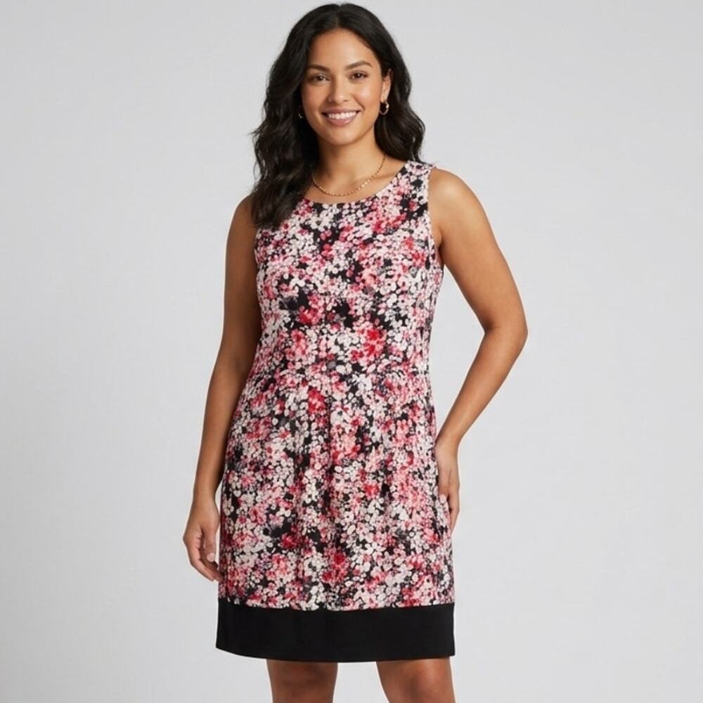 J. Jill Wearever Collection Dress Womens Medium Black Pink Floral Knee length